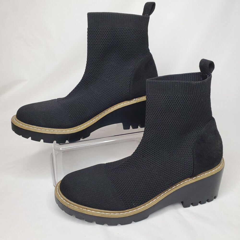 Nicole Miller Black LeLe Platform Wedge Sock Ankle Booties - Size 10